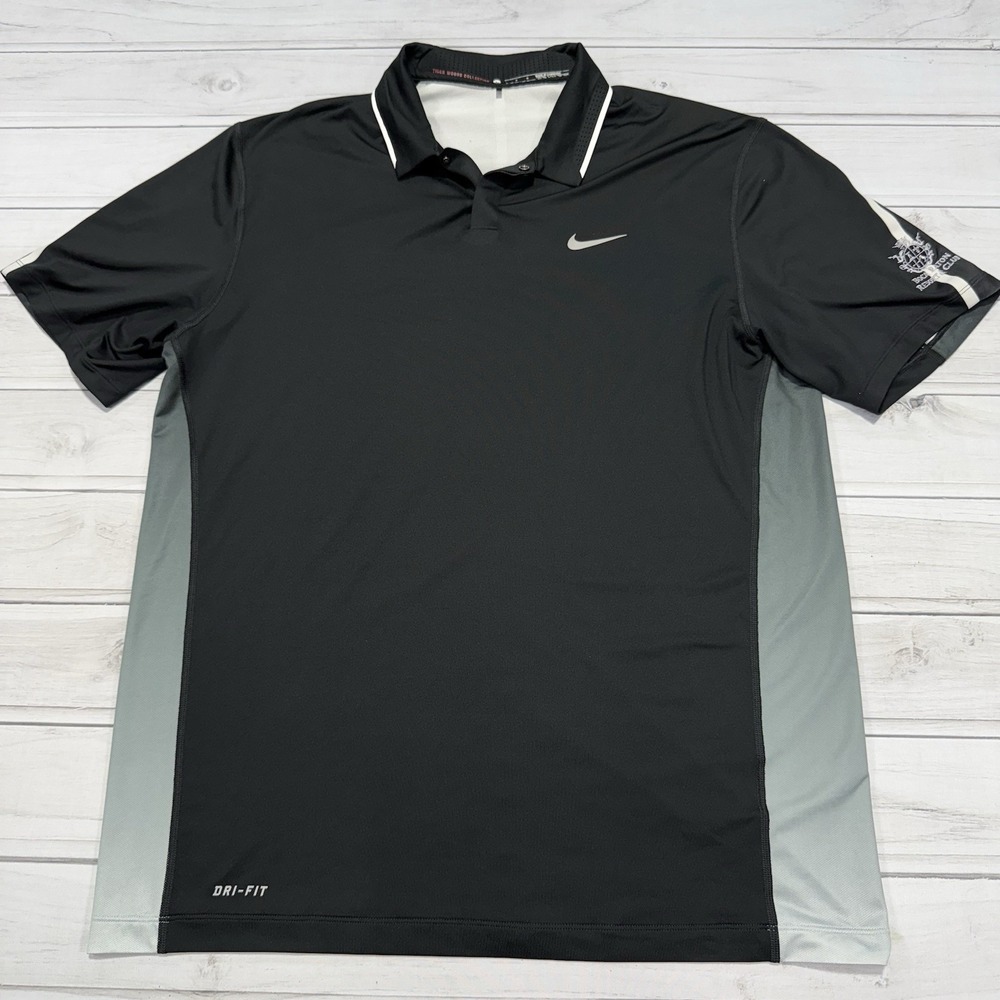 Nike Tiger Woods Polo Mens L Black Boca Raton Golf Club Snap Dri-Fit 639822-010